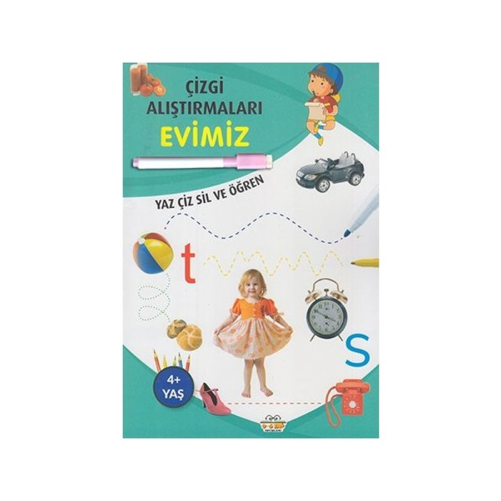 0-6 Yaş Yayınları Çizgi Alıştırmaları Evimiz (Yaz-Çiz-Sil ve Öğren) + Kalem Okul Öncesi Eğitici & Öğretici Kitaplar Fiyatı