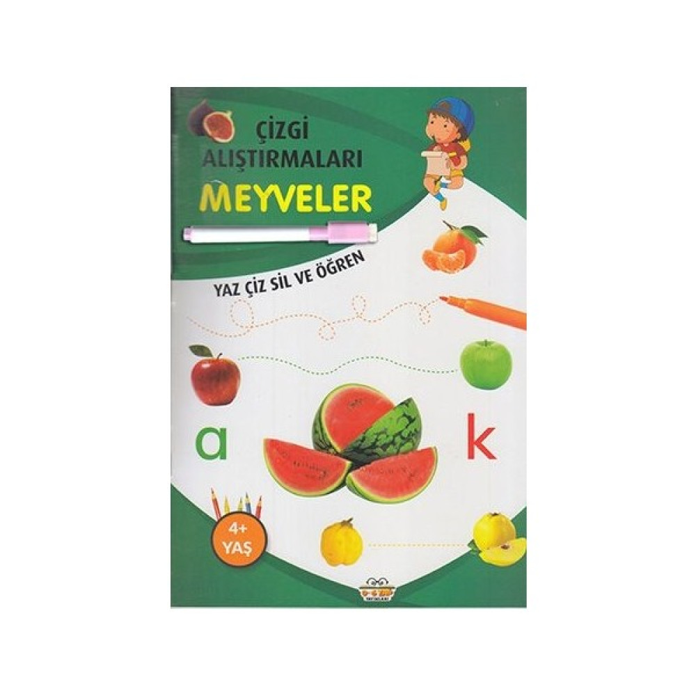 0-6 Yaş Yayınları Çizgi Alıştırmaları Meyveler (Yaz-Çiz-Sil ve Öğren) + Kalem Okul Öncesi Eğitici & Öğretici Kitaplar Fiyatı