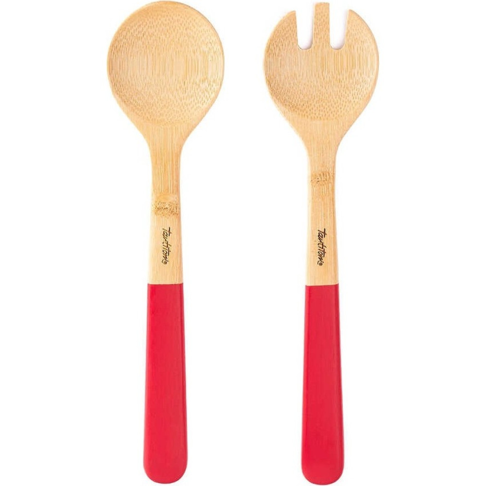 048-04-BAMBU Kırmızı Ikili Salata Karıştırma Seti Çatal / Kaşık / Bıçak Takımları Fiyatı