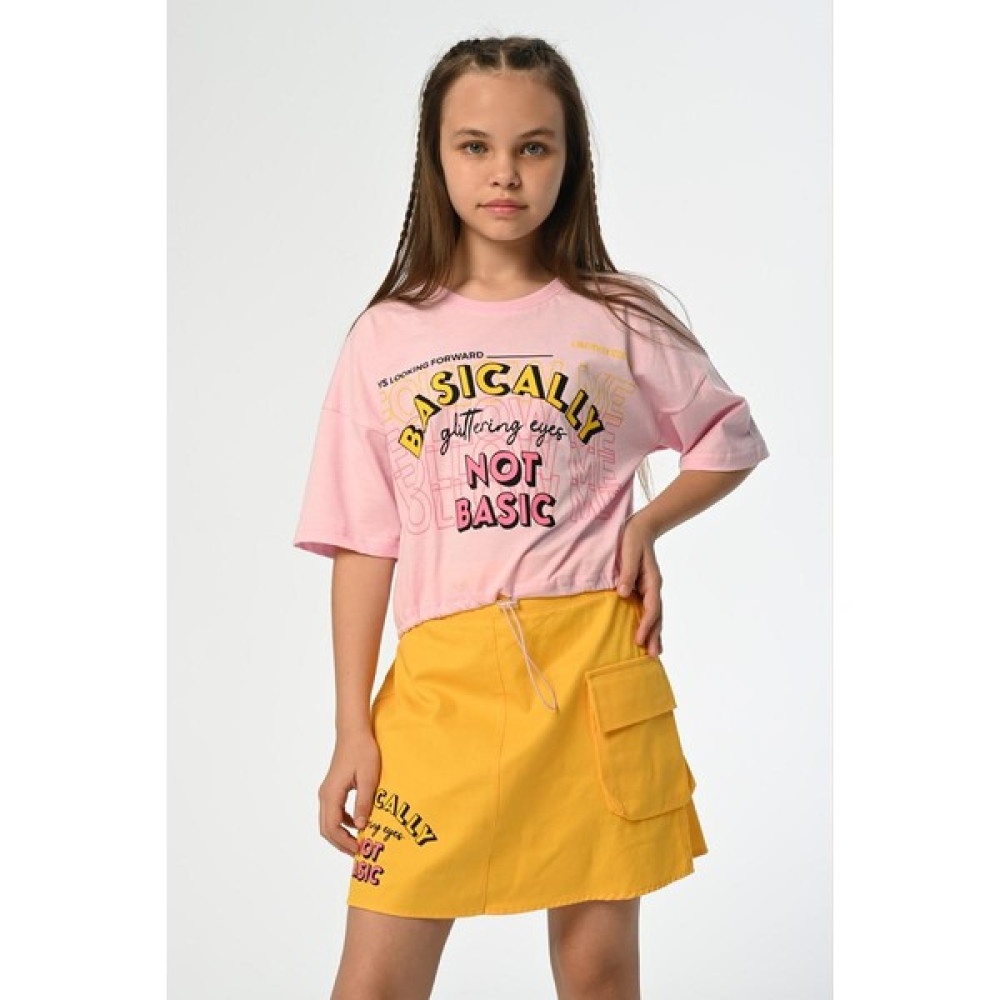 09-15 Yaş Kız Çocuk Pembe Renk Belden Lastikli T-Shirt Kız Çocuk T-shirt Fiyatı