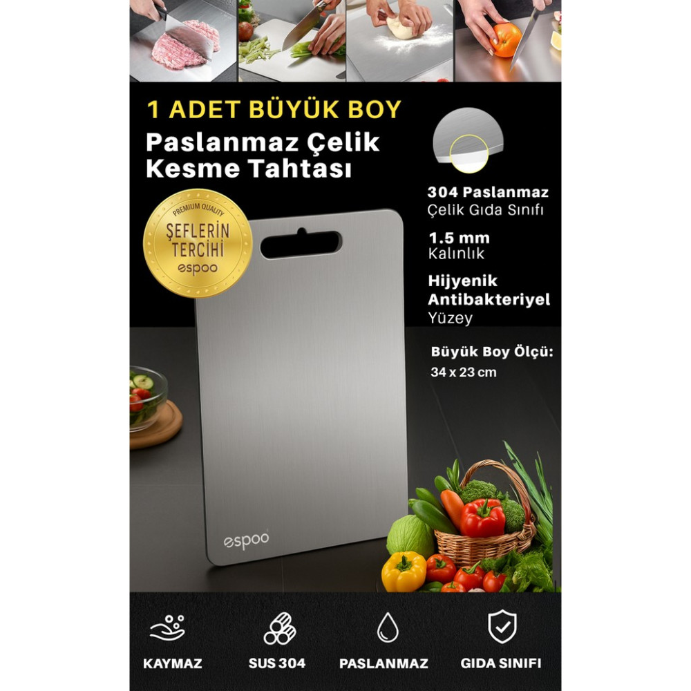 1 Adet 304 Paslanmaz Çelik Kesme Tahtası Et Sebze Doğrama Tahtası Diğer Fiyatı