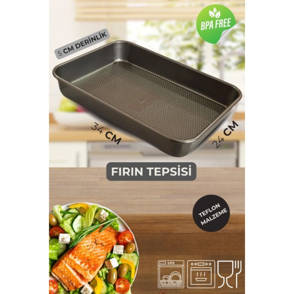1 Adet 34 cm Teflon Derin Fırın Tepsisi -Yapışmaz, Dayanıklı, Kolay Temizlenen Isıya Dayanıklı Tepsi Tepsiler / Fırın Kapları Fiyatı