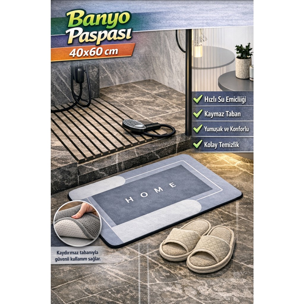 ( 1 Adet ) 40*60 cm Banyo Paspası - Kaymaz Tabanlı Hızlı Kuruyan Mat - Su Emici Yapı - 40x60 cm Araca Özel Paspaslar Fiyatı