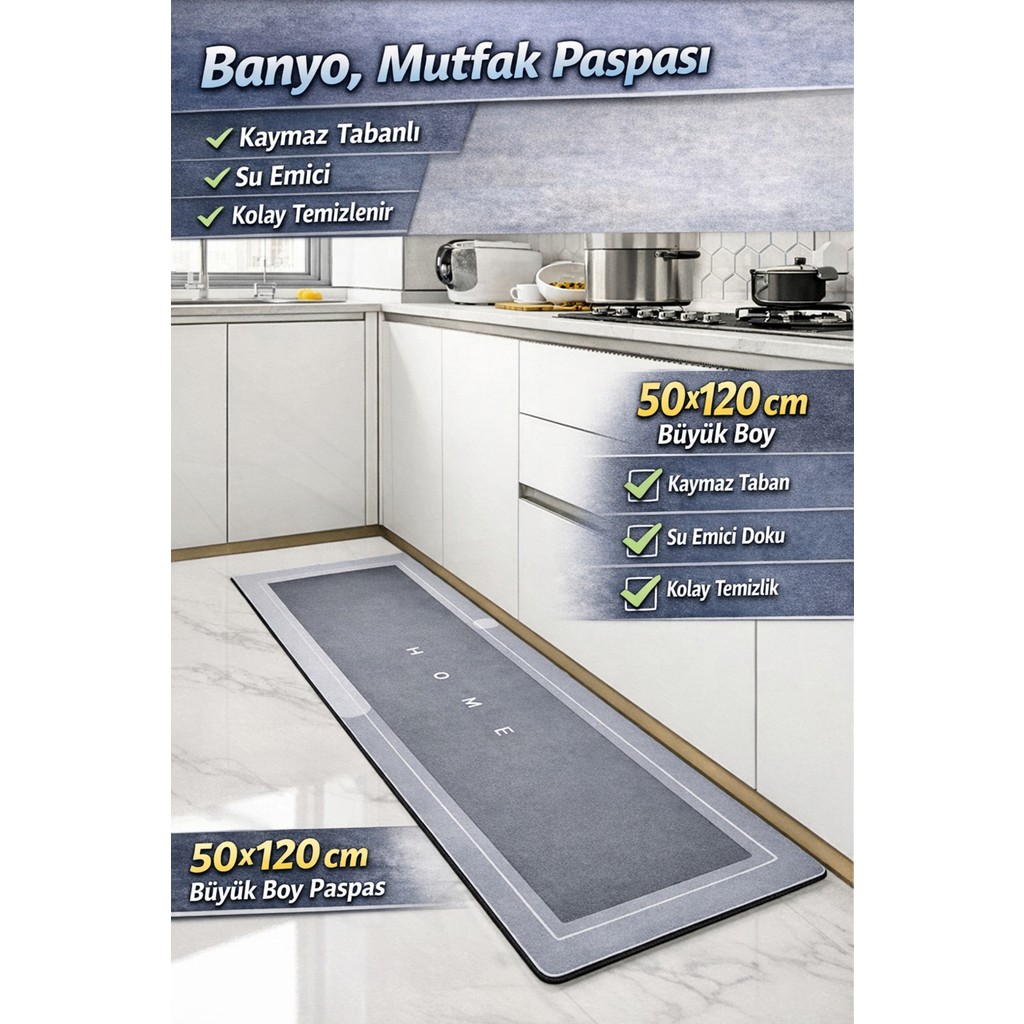 ( 1 Adet ) 50X120 cm Banyo, Mutfak Paspası Kaymaz Tabanlı Su Emici Yapı Dikdörtgen Araca Özel Paspaslar Fiyatı
