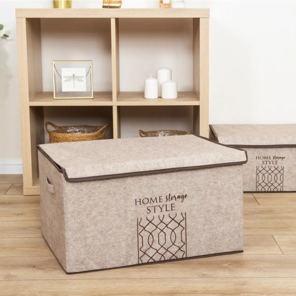 1 Adet Keçe Kapaklı Çok Amaçlı Maxi Kutu Hurç 47X37X24CM - Bej Hurç Fiyatı