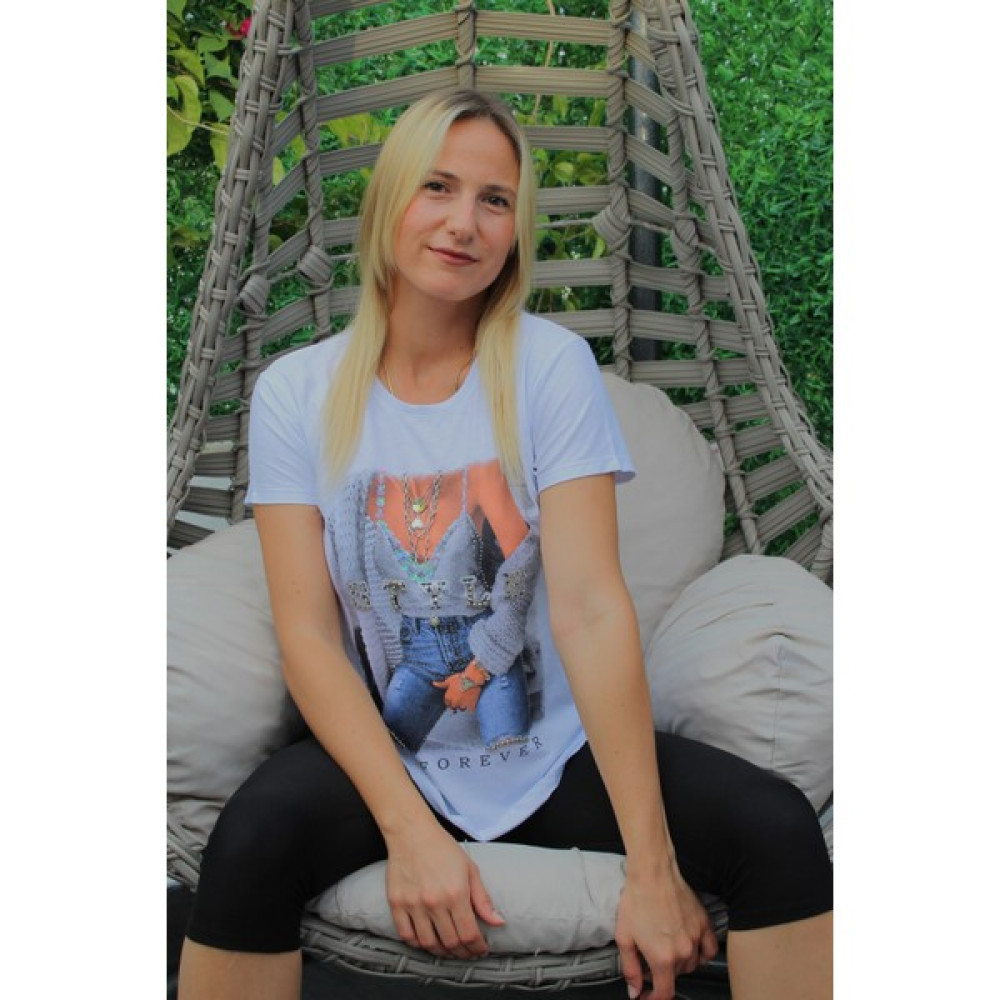 1 Dünya Shop 1ds 1 Dünya Shop Baskılı Taşlı Tişört Ekru - 1223.50 26 Bayan T-shirt Fiyatı