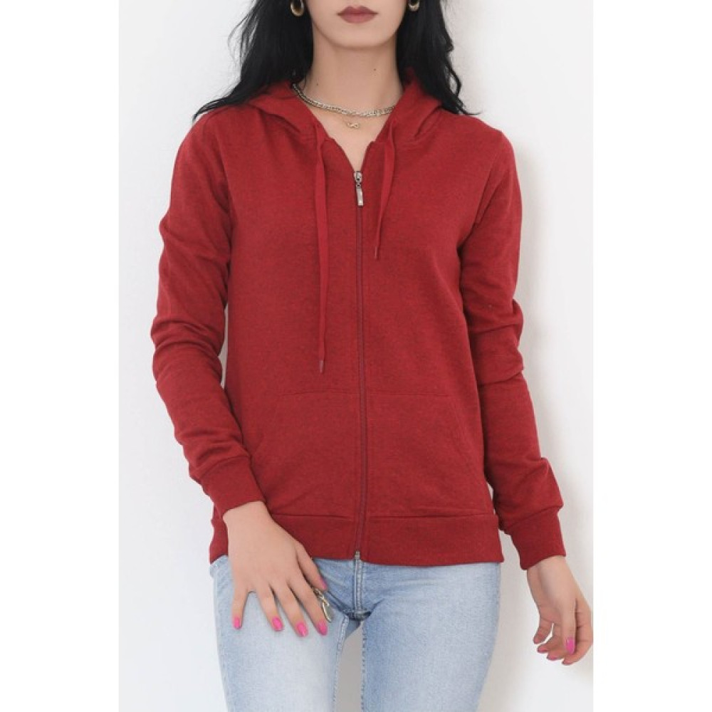 1 Dünya Shop Kapşonlu Fermuarlı Sweat Bordo 11866.108. 26 Bayan Sweatshirt Fiyatı