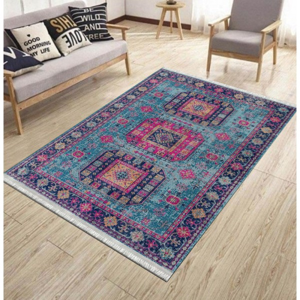 1 İnci Home Dokuma Kaymaz Tabanlı Modern Yıkanabilir Halı ve Yolluk - 140 x 375 cm - Mavi Kilim Fiyatı