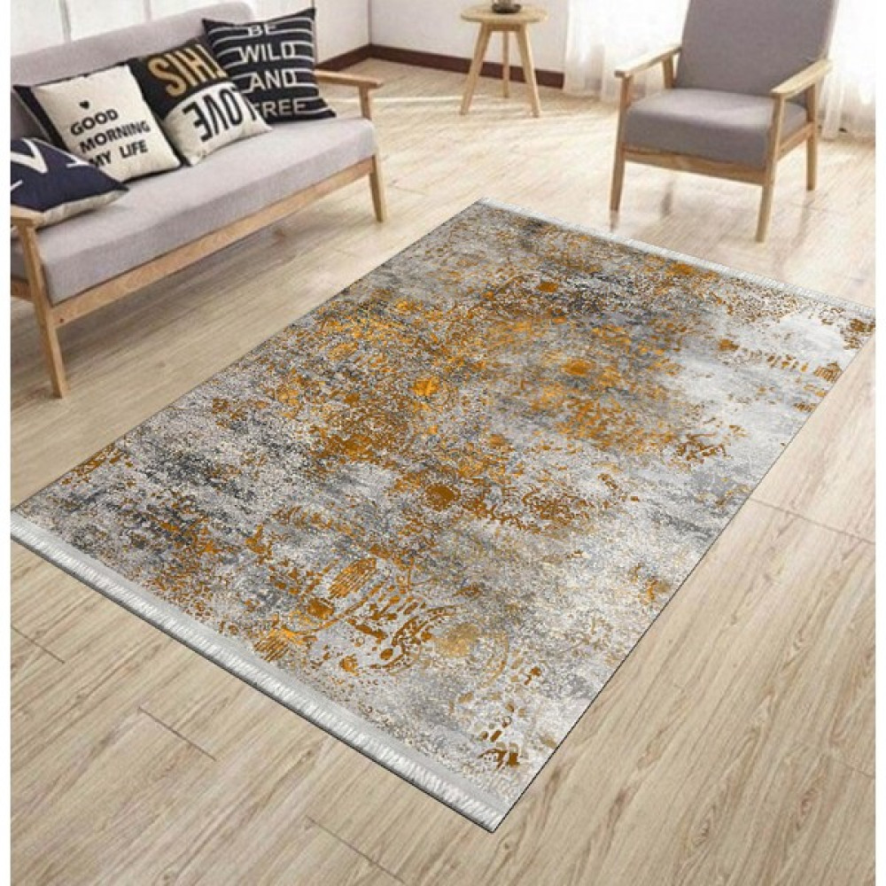 1 İnci Home Dokuma Kaymaz Tabanlı Modern Yıkanabilir Halı ve Yolluk - 80 x 50 cm - Gri - Gold Kilim Fiyatı
