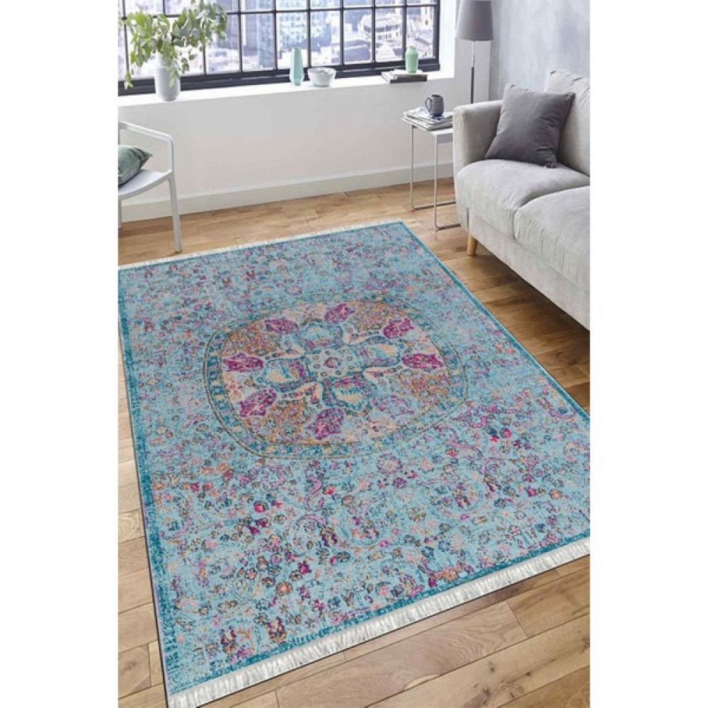 1 İnci Home Dot Kaymaz Tabanlı Modern Yıkanabilir Halı ve Yolluk - 180 x 250 cm - Turkuaz Kilim Fiyatı