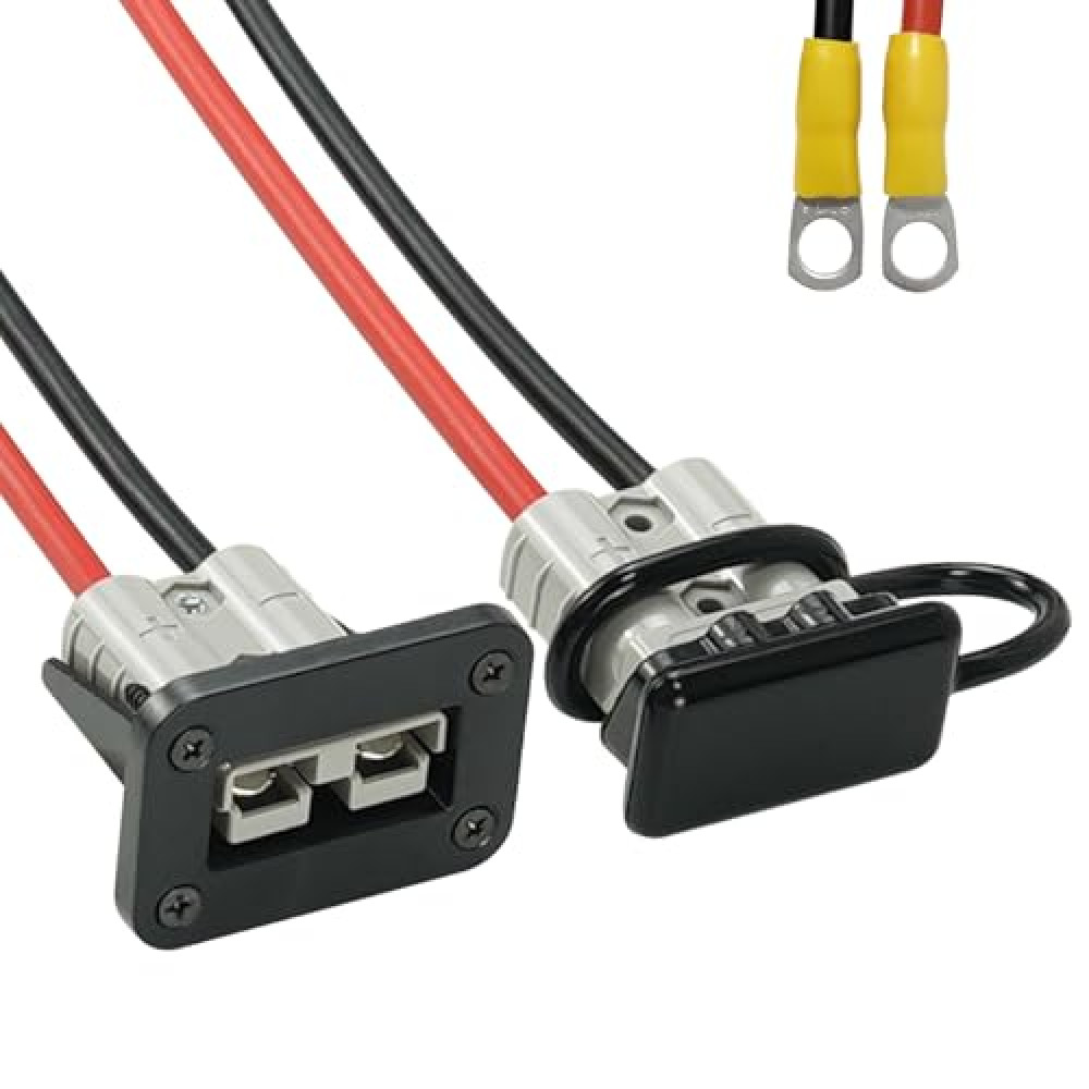 1 Pair 50A Battery Quick Connector w/ 8AWG 1.3FT Cables O-Ring 12V Wire Harness Plug Connector Kit for Winch Trailer Towing Systems Gray