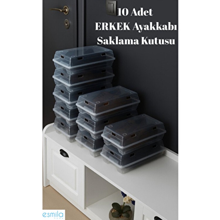 10 Adet Erkek Ayakkabı Saklama Kutusu Şeffaf 10 Lu Set ESMILA18092024. Diğer Fiyatı