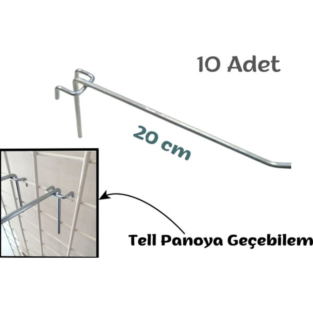 (10 Adet) Tel Pano ve Hasır Pano Takma Tel Askılık, Ürün Asmak Için Metal Askı, Tel Askı Çubuğu - 20 cm Ofis Askılığı Fiyatı