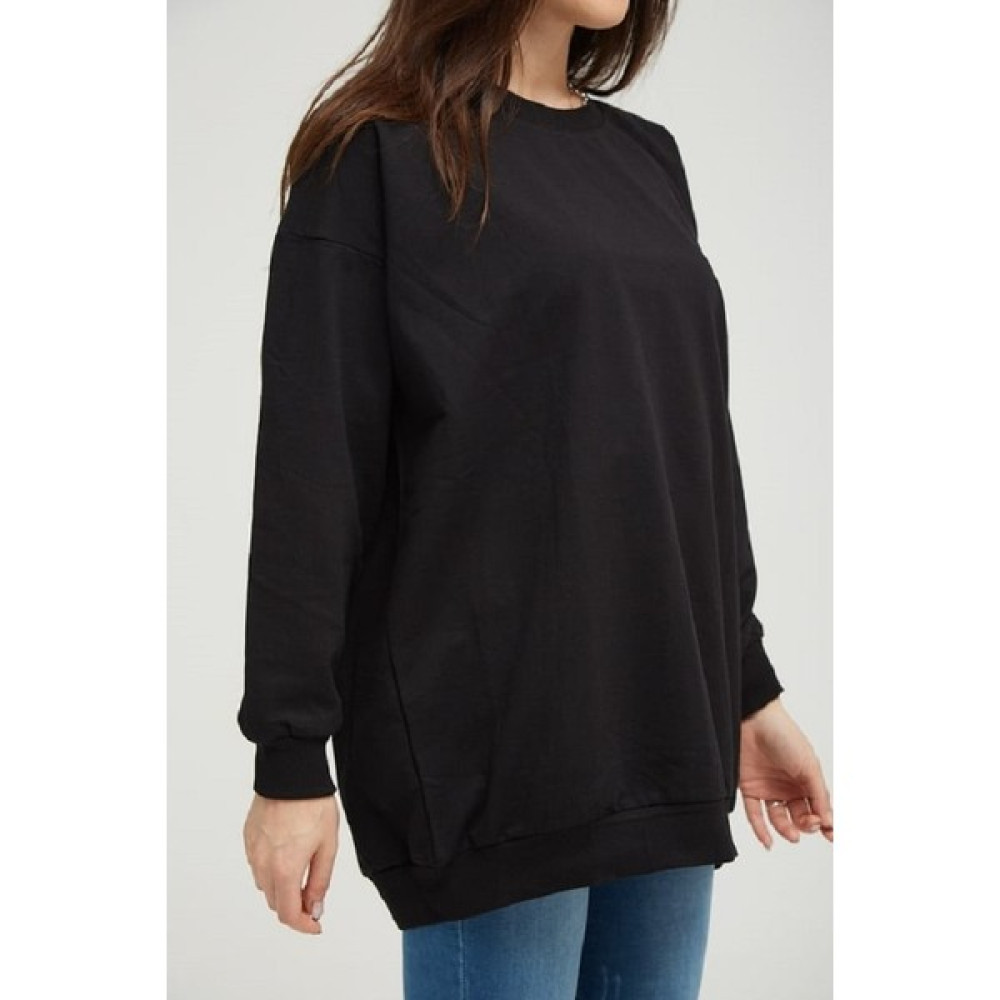 10 & Bir Bisiklet Yaka Siyah Düz Uzun Kollu Kadın Sweatshirt Tunik Bayan Sweatshirt Fiyatı