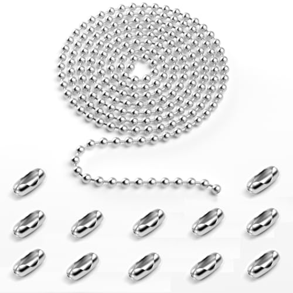 10 Feet Beaded Ball Chain, Stainless Steel Bead Pull Chain Extension with 12PCS Connectors for Window Roller Chain Replacement, Plumbing and Equipment Labeling (4.5 mm,Silver)