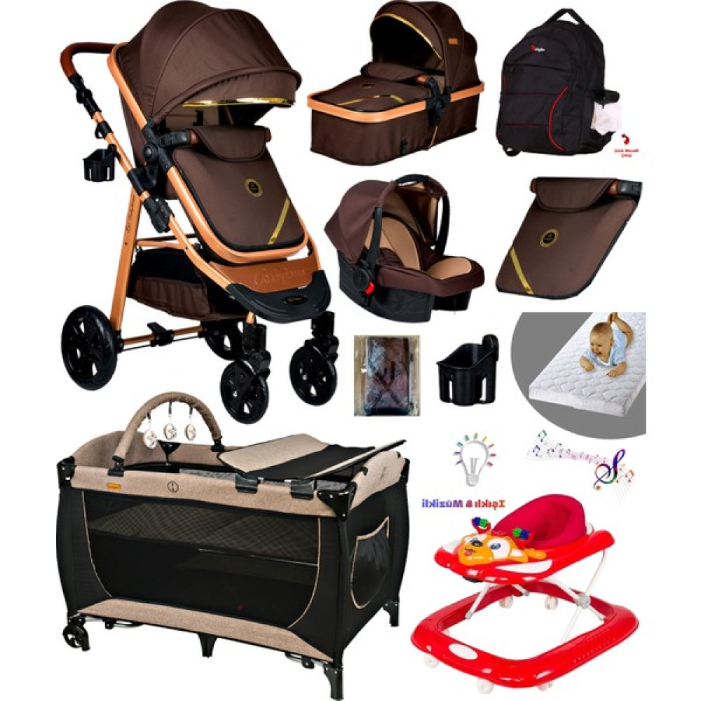 10 In 1 Yeni Doğan Set Baby Home 940 Travel Sistem Bebek Arabası 560 Oyun Parkı Beşik 402 Yürüteç - Kahverengi - Gold Bebek Arabası-Puset Aksesuarları Fiyatı