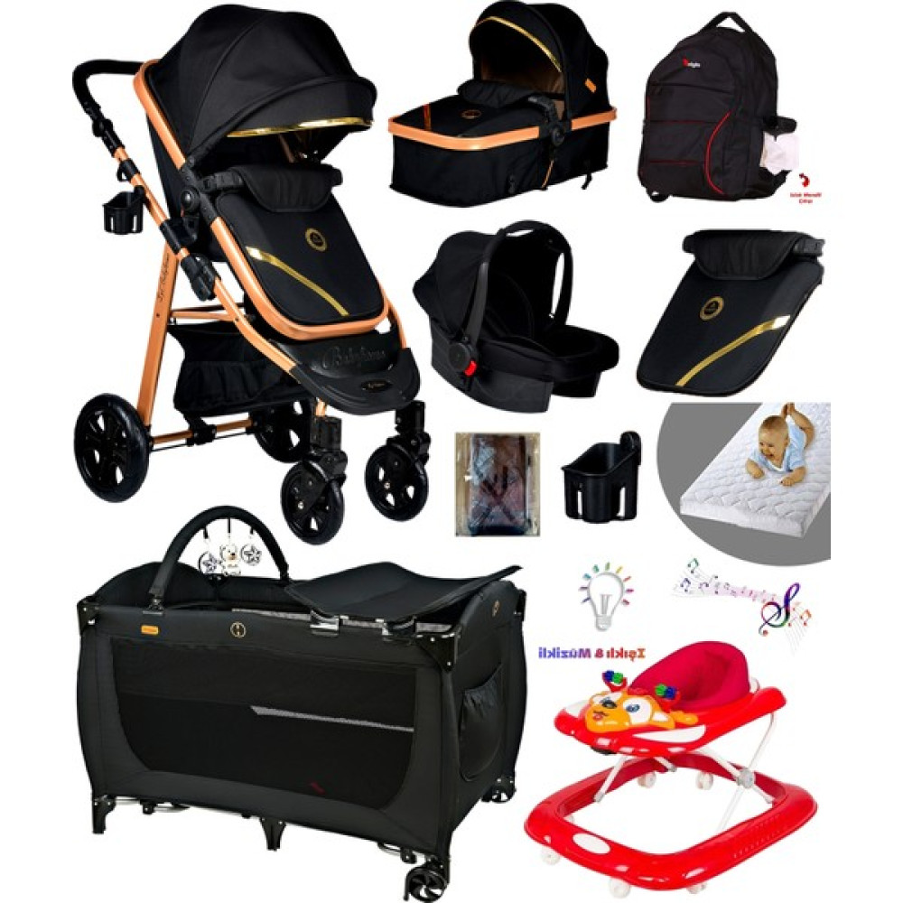 10 In 1 Yeni Doğan Set Baby Home 940 Travel Sistem Bebek Arabası 560 Oyun Parkı Beşik 402 Yürüteç - Siyah - Gold Bebek Arabası-Puset Aksesuarları Fiyatı