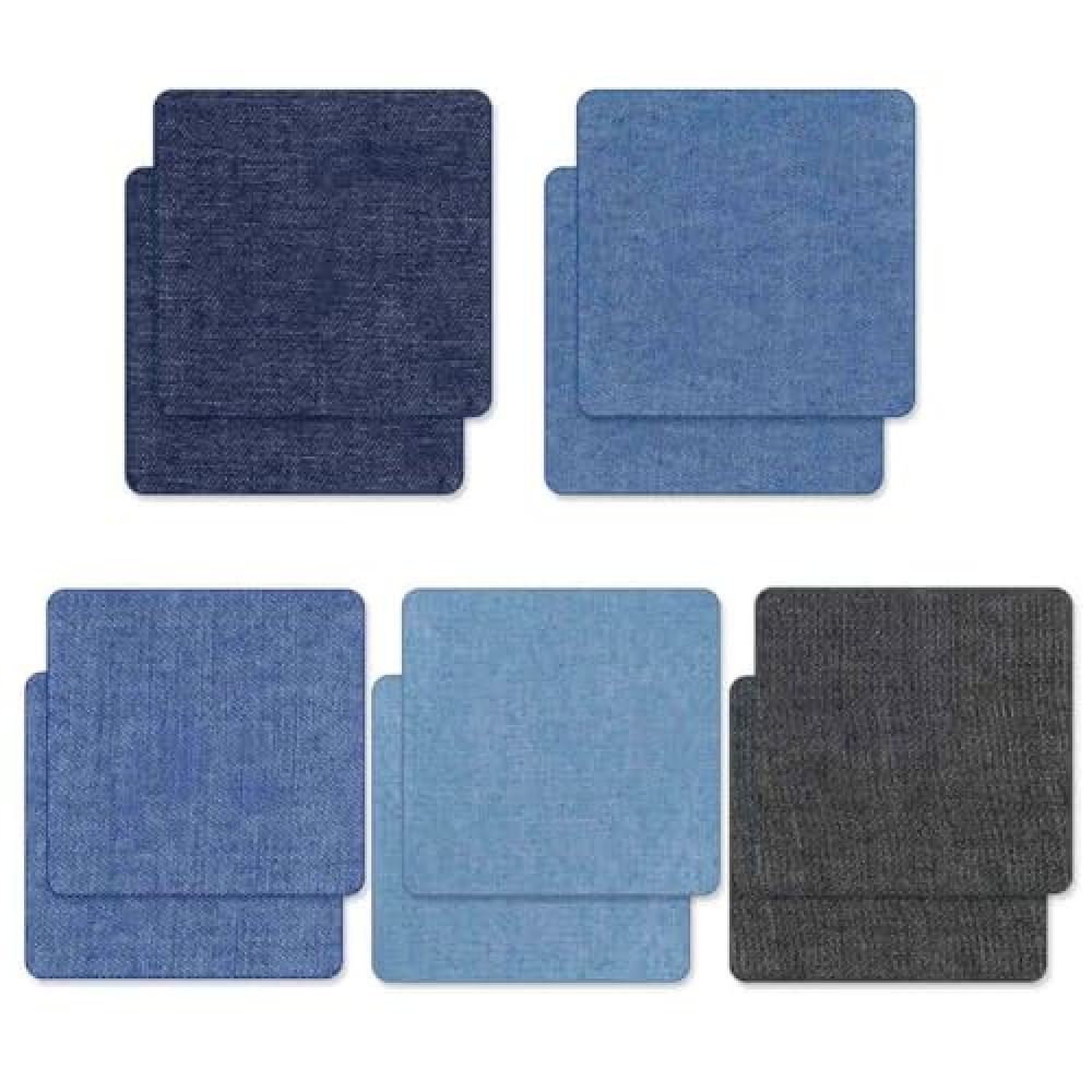 10 Iron On Patches for Clothing - Denim Patches for Jeans & Pants (5 Colors, 7.5 X 7.5 CM)