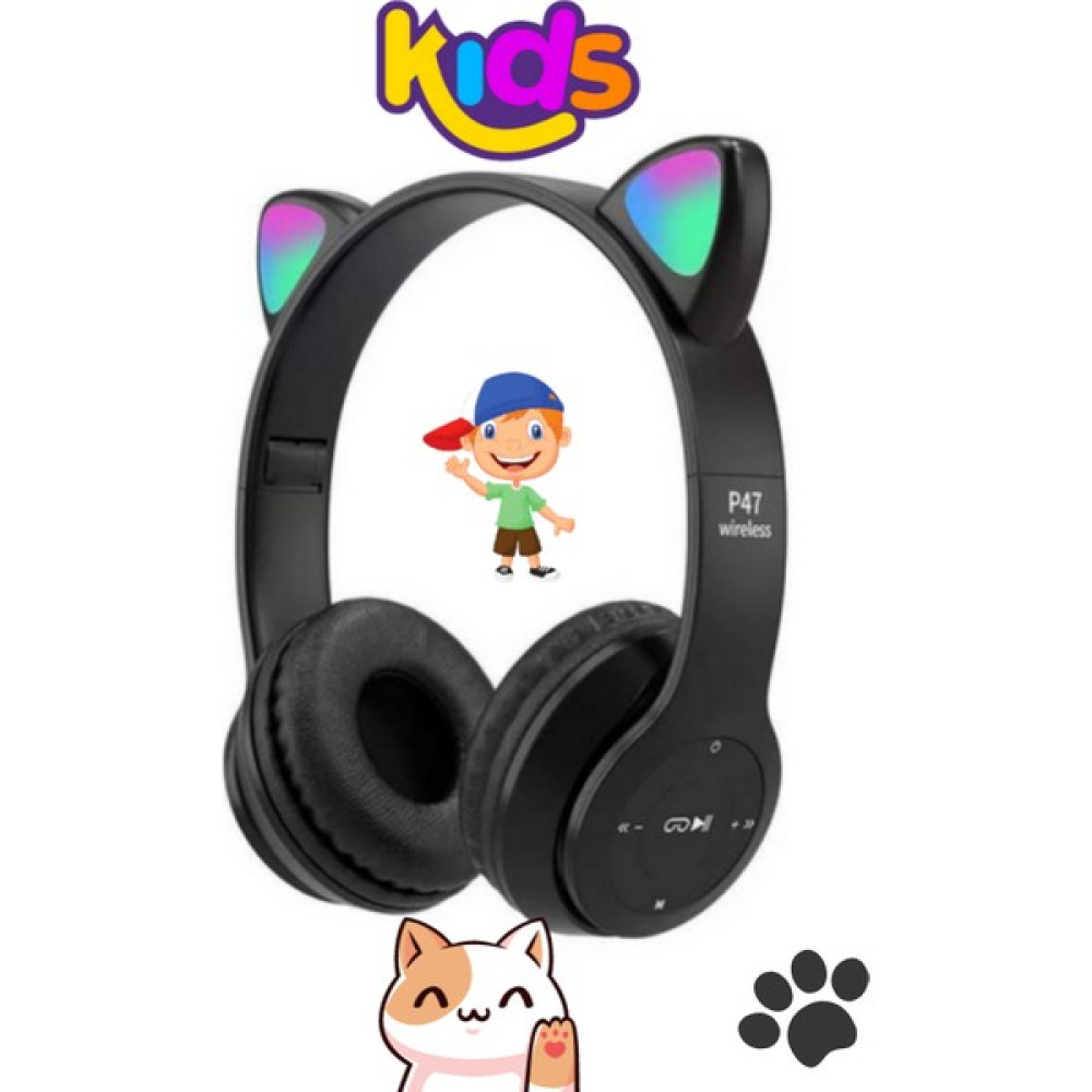10 Numara Kedi Kulağı Bluetooth Kulaklık Rengarenk Işıklı Rgb Çocuk Oyun Radyolu Kulaklıgı Cat's - Siyah Kulak Üstü Kulaklık Fiyatı