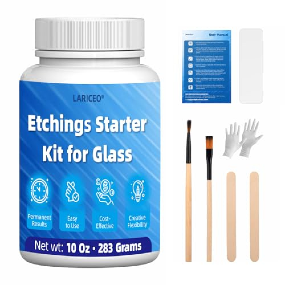 10 oz Etching Cream for Glass with 6 Tools, Glass Etching Kit Creates Permanent Etched Patterns, Frosted Etch Starter Kit for Etched Intricate Designs, Art Mirrors Cream for Mirrors, Glassware