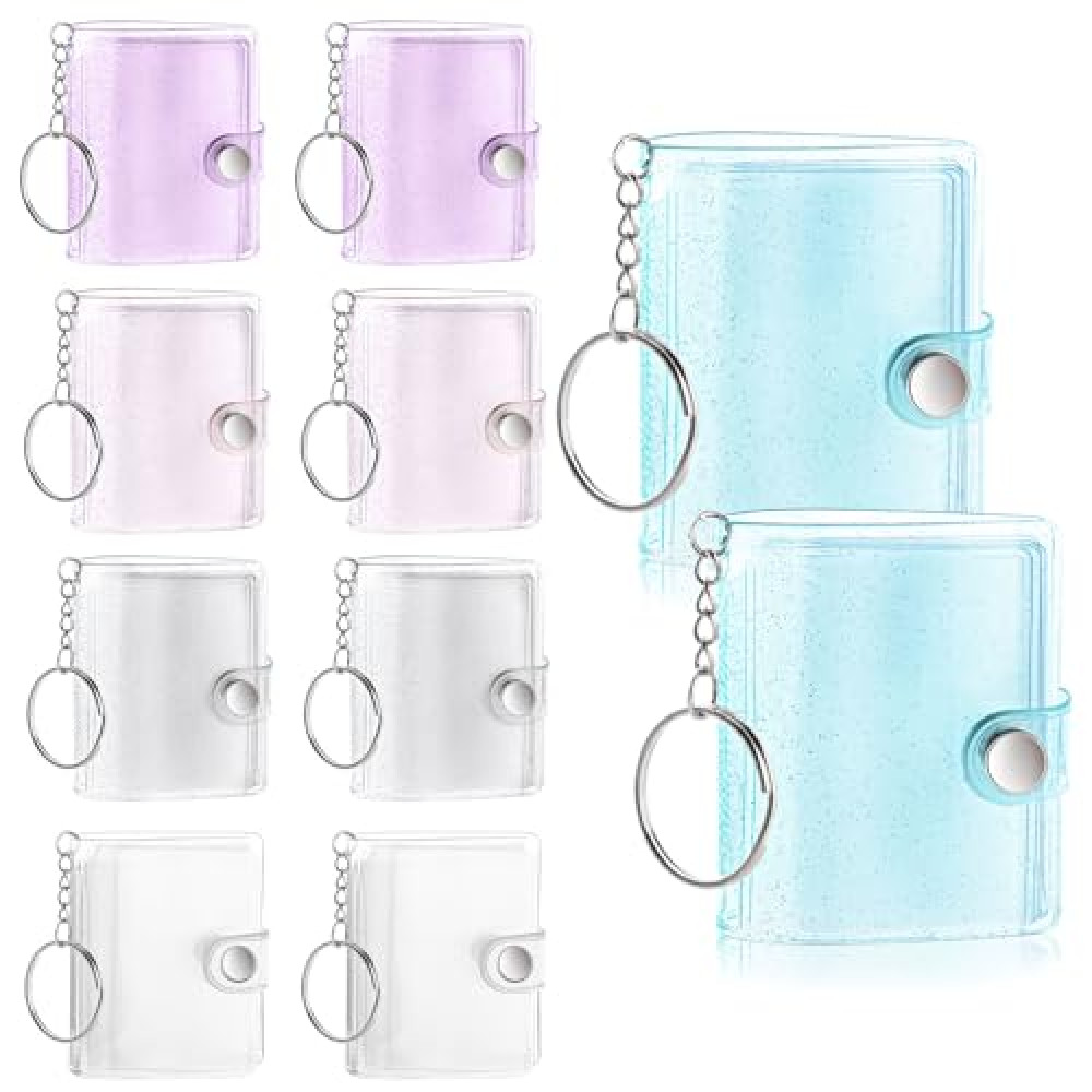 10 Pack 2 Inch Mini Photo Album Key Chain 16 Pockets Photos Storage Holder with Keychain for Picture Card Friendship Wedding Graduation Anniversary