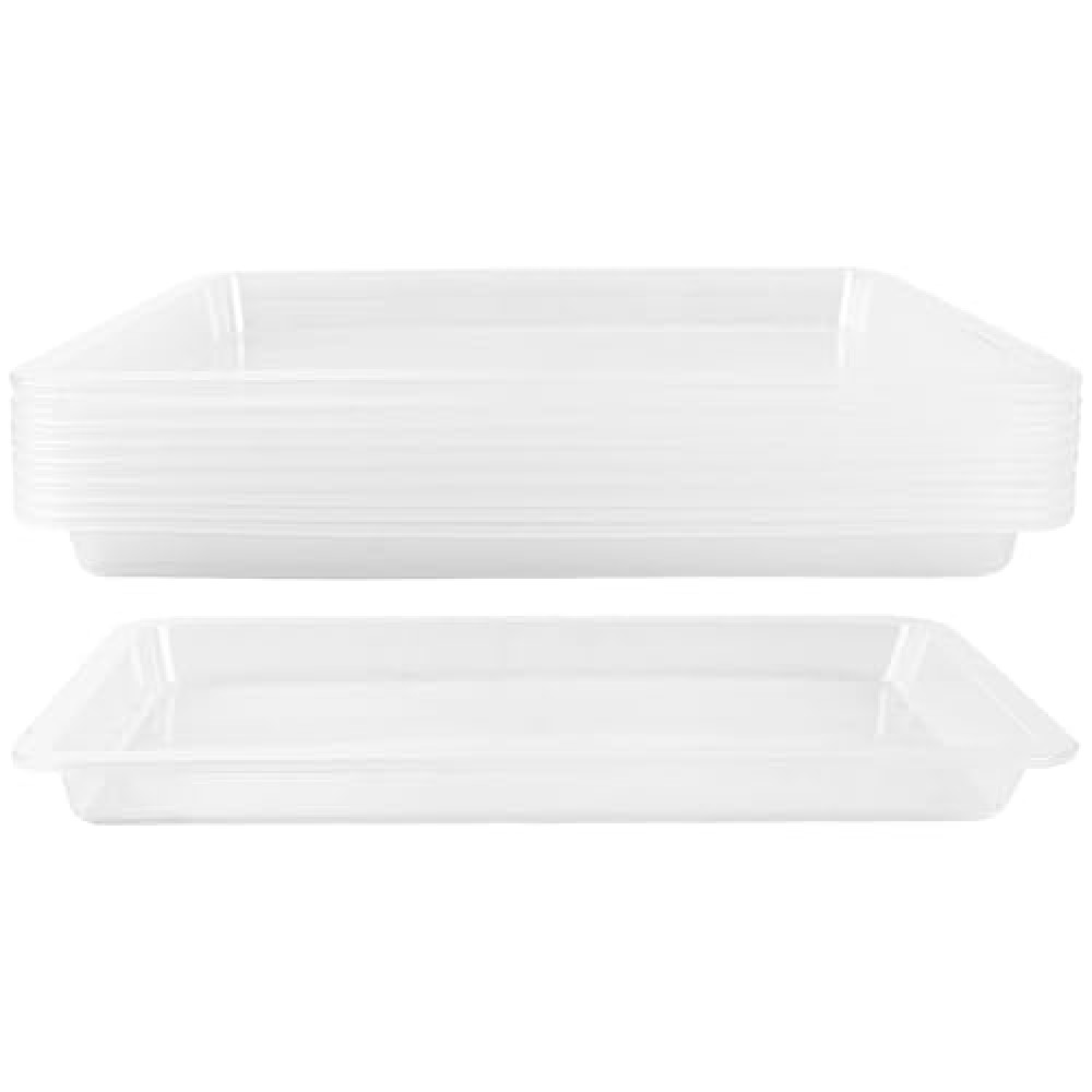 10 Pack Clear Plastic Art Trays, 13.4 x 9.8 inch Large Arts and Crafts Activity Sensory Paint Trays, Kids Serving Tray for DIY Projects, Painting, Beads for Classroom Home School Organizer