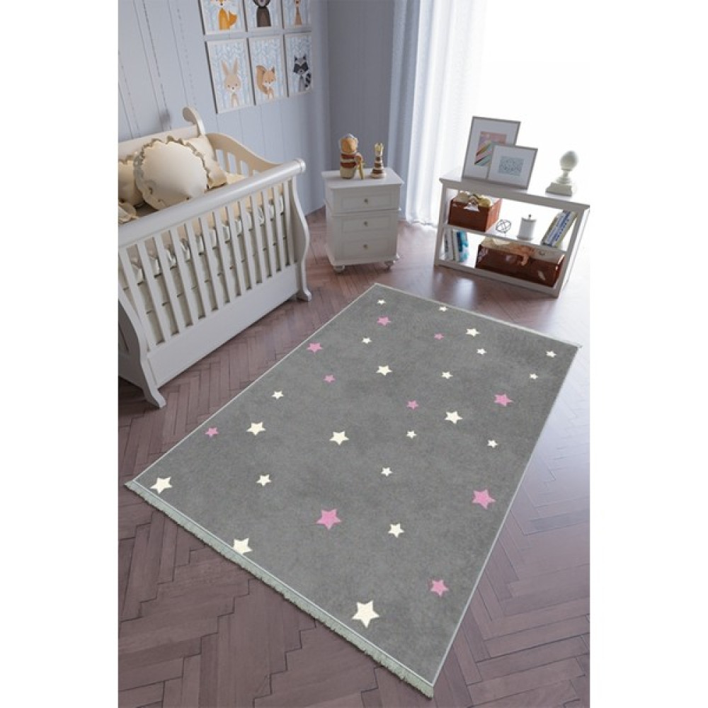 10 Post Online Çocuk Odası Halısı Gri Pembe Kız Yolluk Kaymaz Yuvarlak Oval Kesme Ince Yıkanabilir Halı - Açık Gri - 50 x 80 cm Bebek Odası Halı Fiyatı