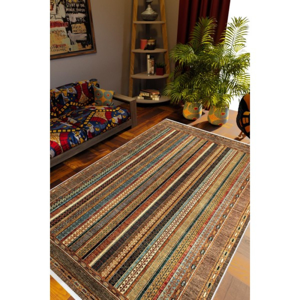 10 Post Online Kilim Desenli Otantik Eskitme Kahverengi Kaydırmaz Kesme Yıkanabilir Ince Halı - Renkli - 200 x 300 cm Salon Halısı Fiyatı