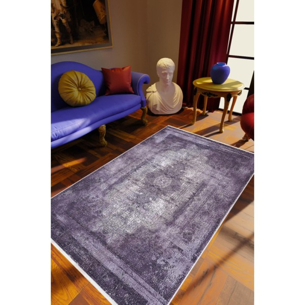 10 Post Online Klasik Eskitme Mor Kaydırmaz Kesme Yıkanabilir Ince Halı - 70 x 150 cm Salon Halısı Fiyatı