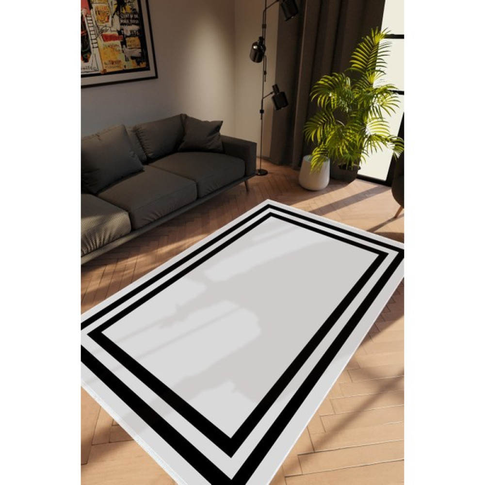 10 Post Online Modern Çizgili Gri Siyah Kaydırmaz Kesme Yıkanabilir Ince Halı  - 80 x 150 cm Salon Halısı Fiyatı