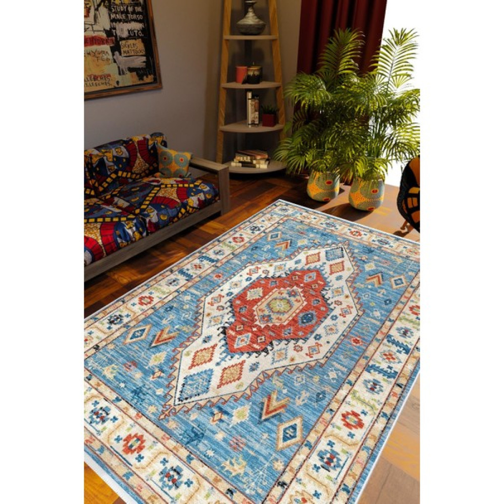 10 Post Online Otantik Eskitme Mavi Ekru Kahverengi Kaydırmaz Kesme Yıkanabilir Ince Halı  - 180 x 230 cm Salon Halısı Fiyatı