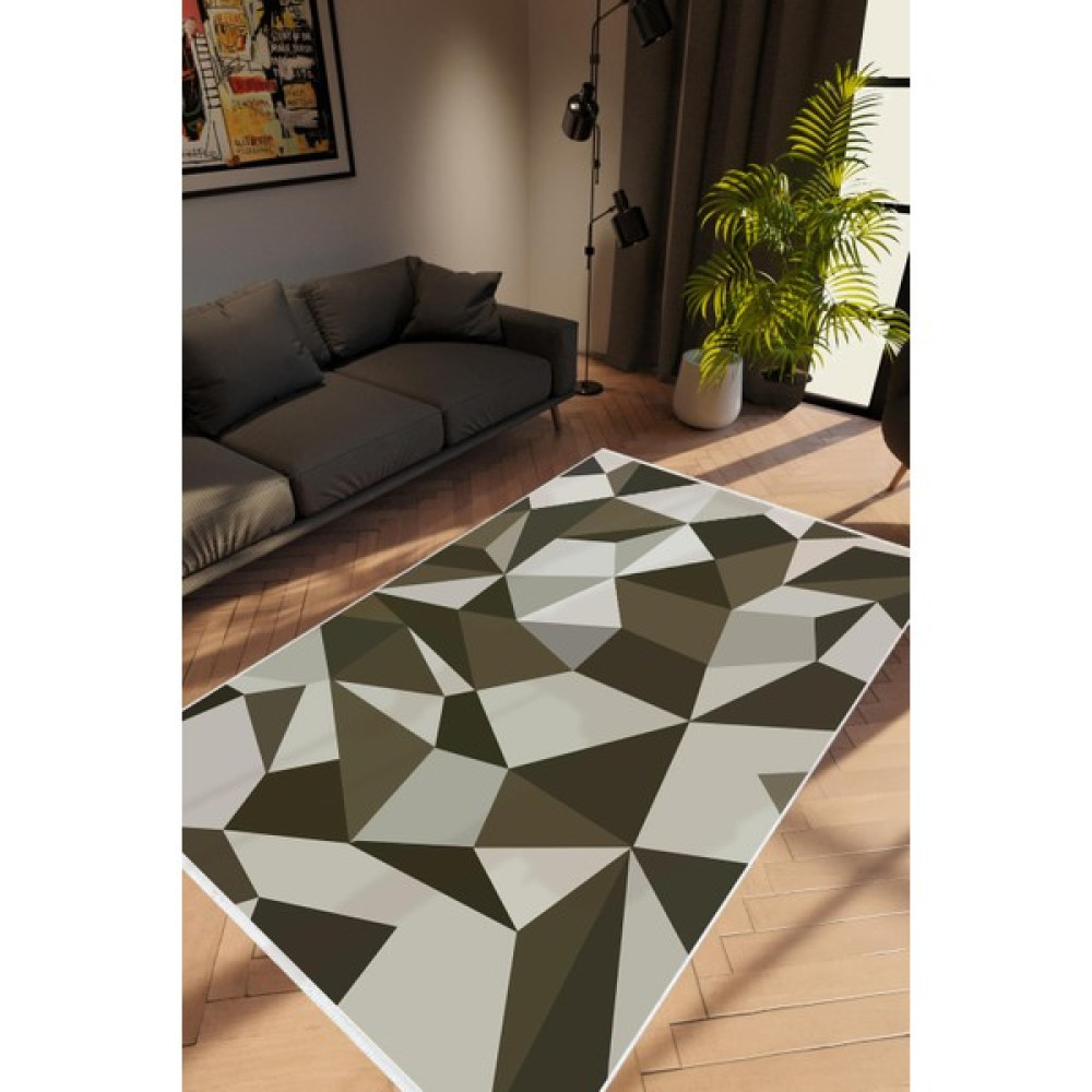10 Post Online Salon Halısı Modern Geometrik Haki Gri Kahverengi Kaydırmaz Kesme Yıkanabilir Ince Halı Tüysüz Kilim - 50 x 80 cm Salon Halısı Fiyatı