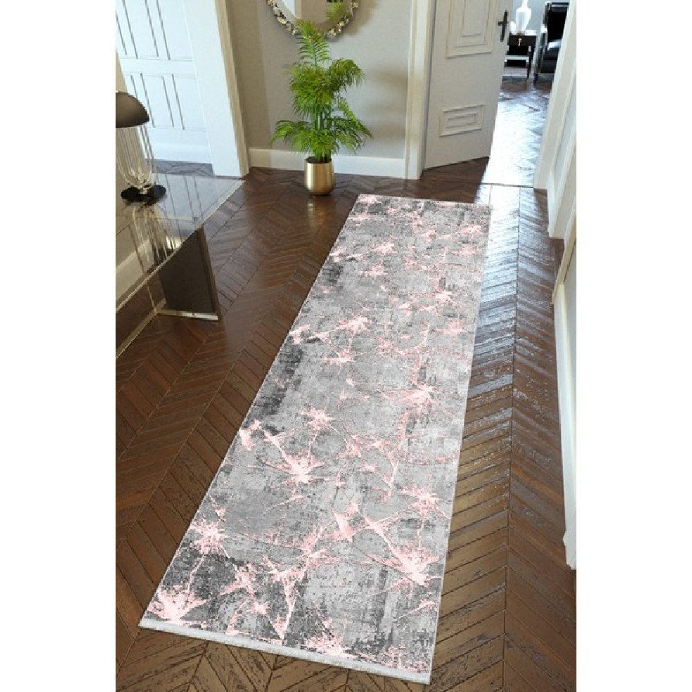 10 Post Online Yolluk Gri Pembe Kaymaz Kesme Yıkanabilir Ince Dijital Baskı Koridor Halısı - 50 x 80 cm Yolluk Fiyatı