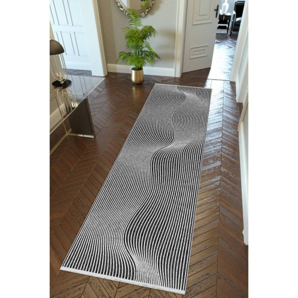 10 Post Online Yolluk Gri Siyah Kaymaz Kesme Yıkanabilir Ince Dijital Baskı Koridor Halısı - 80 x 325 cm Yolluk Fiyatı
