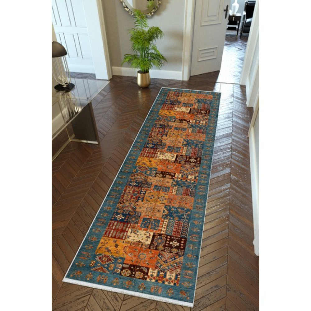 10 Post Online Yolluk Kilim Desenli Otantik Lacivert Kaymaz Kesme Yıkanabilir Ince Dijital Baskı Koridor Halısı - 50 x 80 cm Yolluk Fiyatı