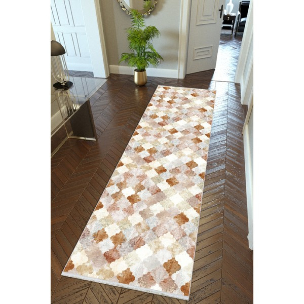 10 Post Online yolluk Koridor Kahverengi Fas Temalı Kaymaz Yuvarlak Oval Kesme Ince Yıkanabilir Halı - 50 x 80 cm Yolluk Fiyatı
