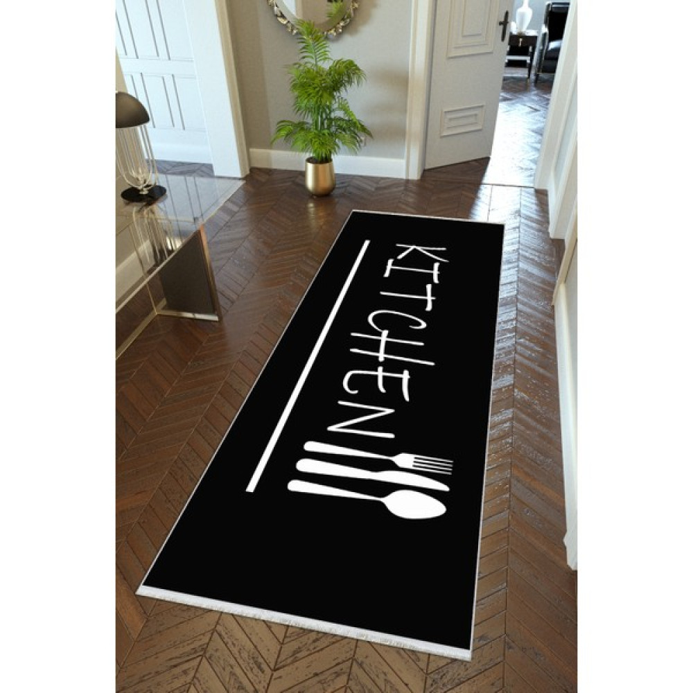 10 Post Online Yolluk Mutfak Halısı Kitchen Siyah Beyaz Kaymaz Kesme Yıkanabilir Ince Dijital Baskı Koridor Halısı - 70 x 250 cm Yolluk Fiyatı