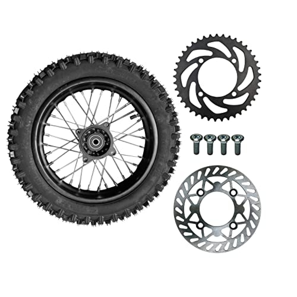 10"" Rear Wheel Rim Tire Assembly For Dirt Pit Bike Trail 80/100-10 Rear Wheel Rim Tire Fits 50/70/90/110 Pit Dirt Bike KLX65 Apollo Includes Brake Rotor and 420 41T Sprocket
