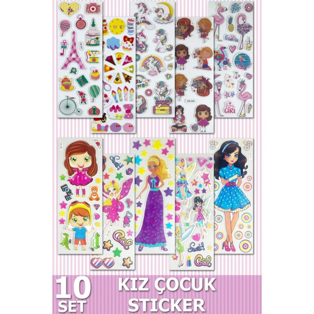 10 Set 150+ Sticker Etiket 3D Kız Çocuk Için Yapıştırma Renkli Kitap Defter Stickerı Diğer Fiyatı