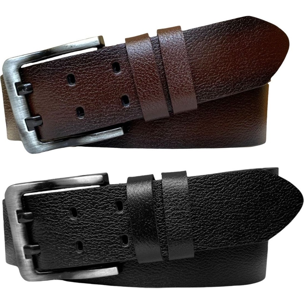 %100 Hakiki Deri, Çift Dilli 2'li Set 4.5 cm Tek Parça Kot Kemeri Siyah, Koyu Kahverengi=2.li-Çift Erkek Kemeri Fiyatı