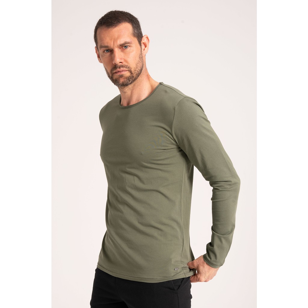 %100 Pamuk Yüksek Kalite Normal Fit Erkek Tişört, Yağ Yıkama (Dirty Oil) Uzun Kollu Yeşil Tshirt Giyim & İç Giyim Fiyatı