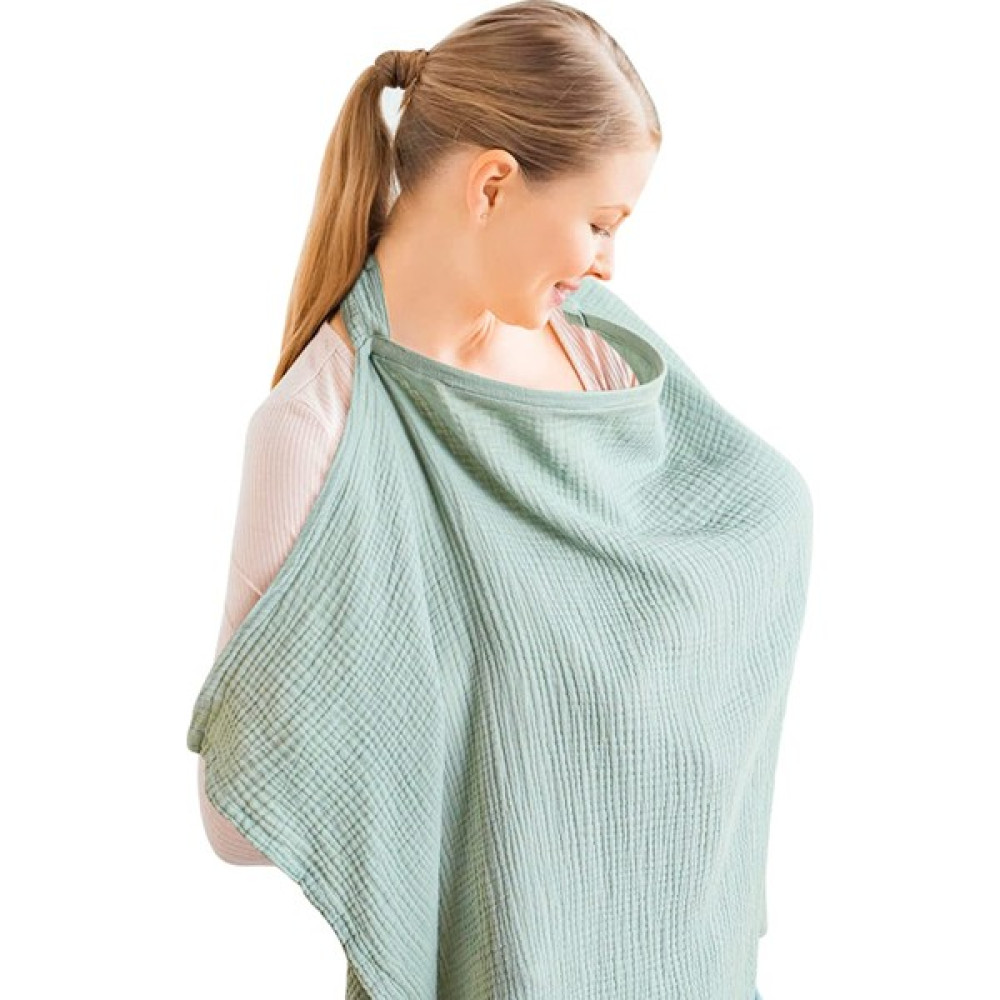 %100 Pamuklu 4 Katlı Organik Müslin Emzirme Önlüğü 65X100 cm - Su Yeşili Hamilelik ve Emzirme Fiyatı