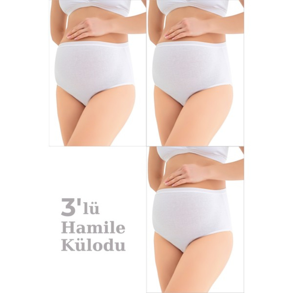 %100 Pamuklu (DİKİŞSİZ) Hamile Külodu Beyaz Yumuşak Dokulu Esnek 3'lü Paket Pantolon, Şort, Tayt Fiyatı