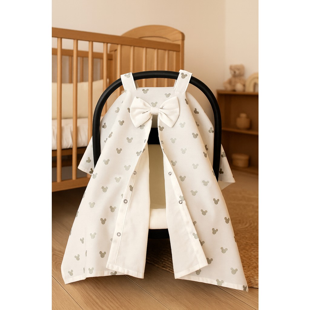 %100 Pamuktan Poplin Kumaş Mickey'li Puset Örtüsü (Tekli) Bebek Arabası ve Pusetler Fiyatı