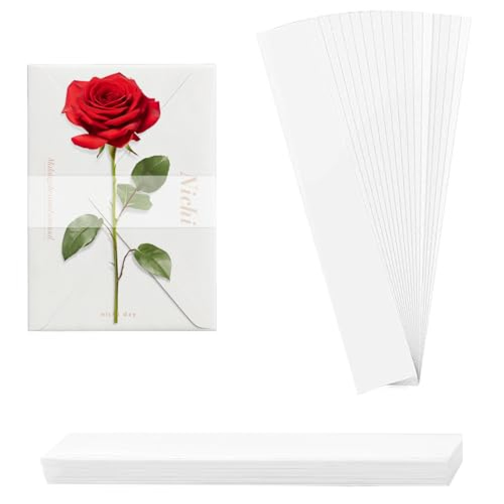 100 Pcs Clear Invitation Bands for 5x7 Invites, Vellum Paper Belly Bands for Wedding Accessories, Decorative Card Wraps for Party Envelopes