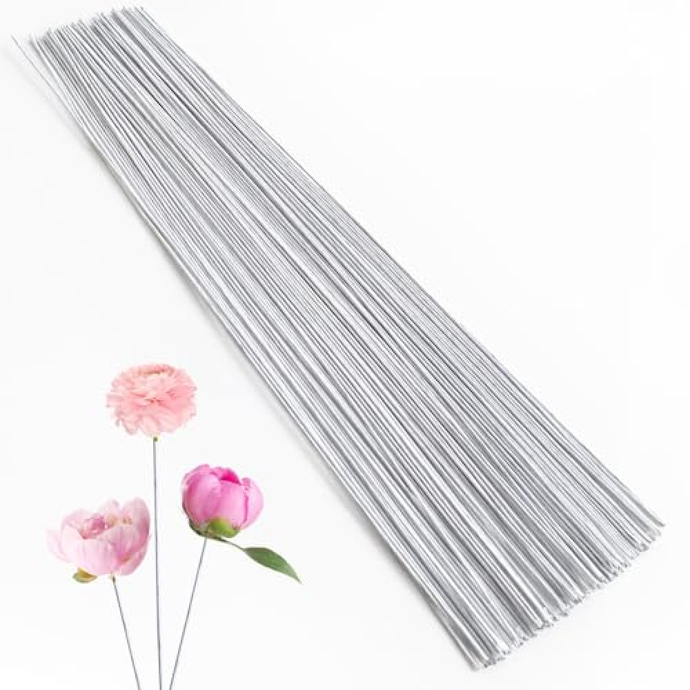 100 Pcs Floral Stems Wire for Paper Flower,14 Inch 18 Gauge White Paper Wrapped Floral stem Wire,White Crafts Floral Stems Wire Supplies for Flower DIY,Flower Arrangement Accessories