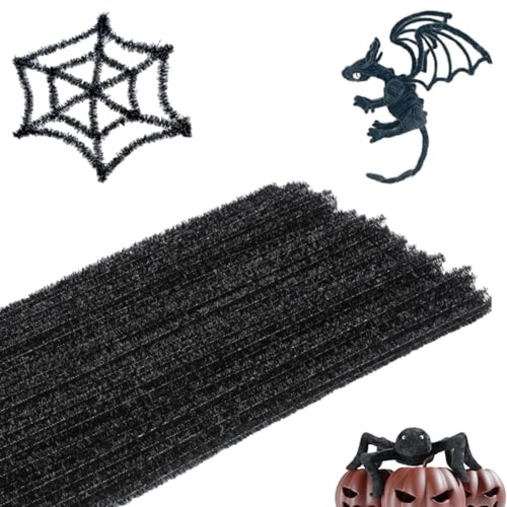100 Pieces Black Pipe Cleaners Bulk Fuzzy Sticks Chenille Stems 12 Inch Pipe Cleaners for DIY Art Projects, Craft Supplies, Hair Pipe Cleaners