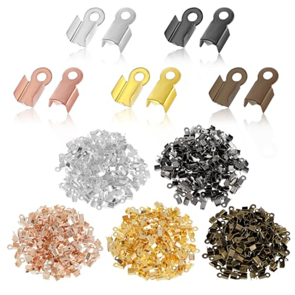1000 PCS End Caps for Jewelry Making, Leather Cord Ends Cord Crimp End Tips Fold-Over End Caps Jewelry Bracelet End Caps Cord Ends for Jewelry Making Bracelet Necklace DIY Crafts