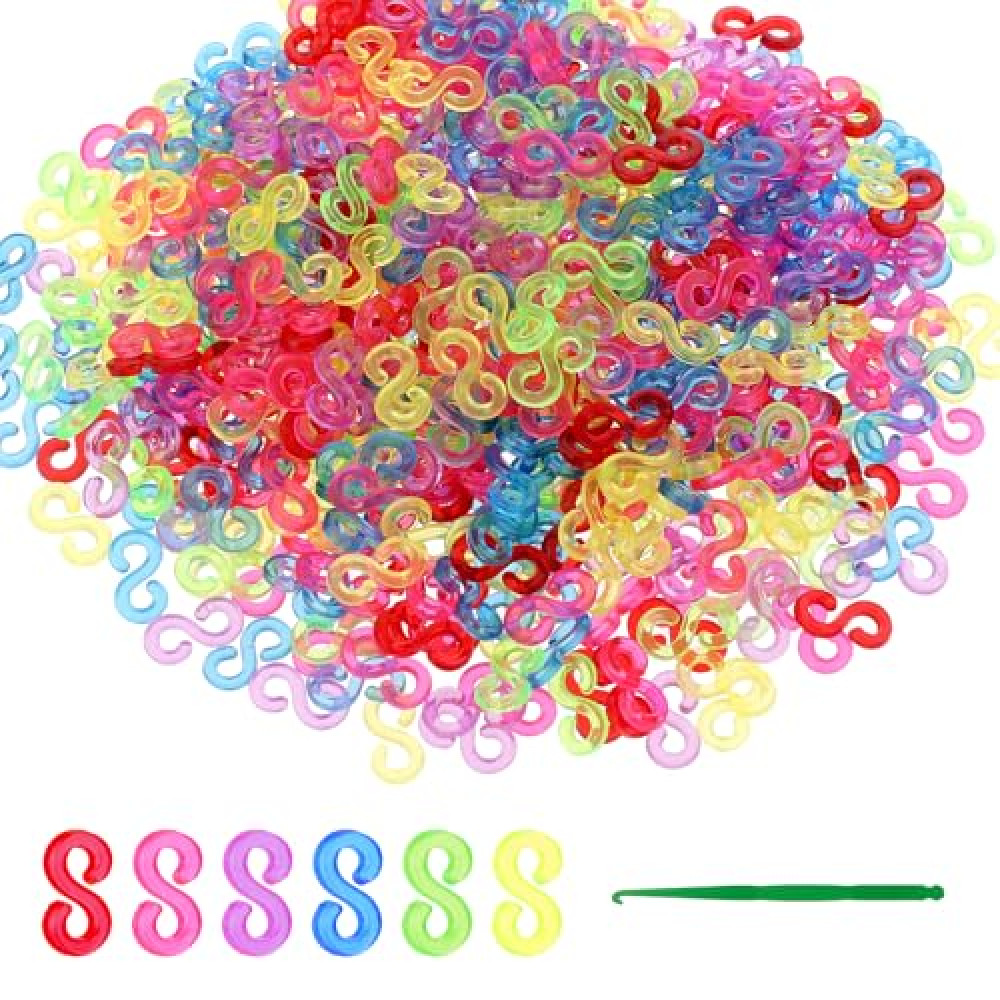 1000Pcs S Clips Rubber Band Clips Loom Rubber Bands Colorful Plastic Band Clips Connectors Refills Kit Clip Bracelet Kit Clip for Loom Bracelets and DIY Bracelet Making Exquisite Gadgets (Colorful)