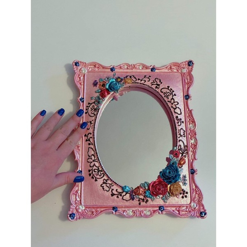 1001 Fırça Polyester Dekoratif Duvar Aynası - 135 - Pembe Ayna Fiyatı